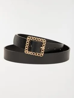 DistriCenter Ceinture Noire Boucle Carré Femme