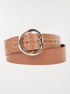 DistriCenter Ceinture Camel Studs Dorés Femme
