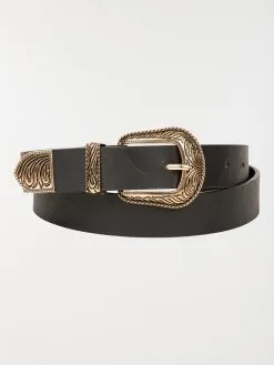 DistriCenter Ceinture Noire Boucle Western Femme