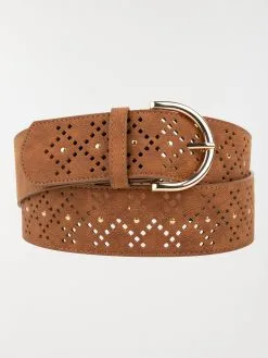 DistriCenter Ceinture Ajourée Camel Femme