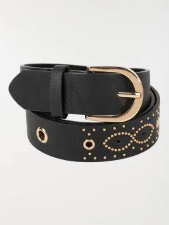 DistriCenter Ceinture Noire Studs Dorés Femme