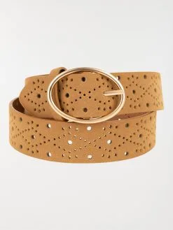 DistriCenter Ceinture Ajourée Suédine Camel Femme