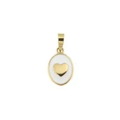 Pendentif COEUR Email Blanc Or 375°°°