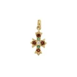Pendentif CROIX BAROQUE 4 Rubis & Emeraude Or 375°°°